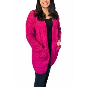 NEW ADORA open front with pockets long cardigan in elegant plum